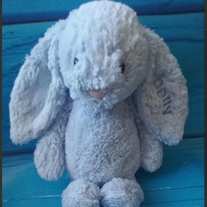 JELLYCAT   Blue Retired Bunny 12 inches with embroidery on the ear &quot;belly&quot;
