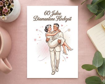 60 Jahre Liebe Karte Vintage Paar Motiv | Diamantene Hochzeit 60 Jahre Ehe & Lebensweg Grußkarte