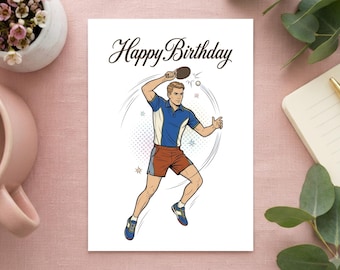 Tischtennis Spieler Geburtstagskarte Vintage Retro Stil | Tischtennis Postkarte Grußkarte für Sport und Geschenkidee