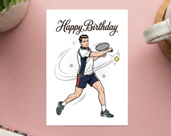 Tennis Spieler Geburtstagskarte Vintage Retro Stil | Tennis Postkarte Grußkarte für Sport und Geschenkidee