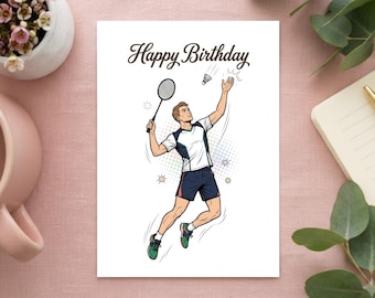 Badminton Spieler Geburtstagskarte Vintage Retro Stil | Badminton Postkarte Grußkarte für Sport und Geschenkidee