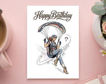 Paragliding Geburtstagskarte Vintage Stil | Gleitschirm Grußkarte & A6 Postkarte Geschenkidee