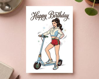 E Scooter Geburtstagskarte Vintage Retro Stil | Roller Grußkarte & Geburtstags Postkarte Geschenkidee