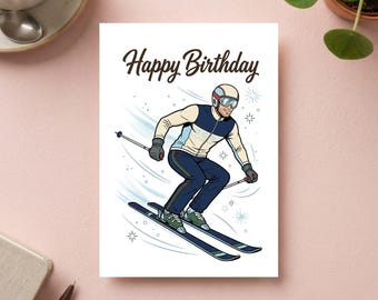 Ski Geburtstagskarte Vintage Retro Stil | Skifahren Grußkarte & Winter Sport Postkarte Geschenkidee