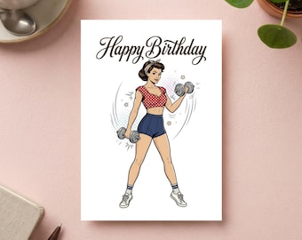 Gym Girl Birthday Card Vintage Retro Style | Fitness Postcard Greeting Card Gift Idea