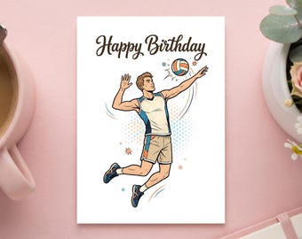 Volleyball Spieler Geburtstagskarte Vintage Retro Stil | Volleyball Postkarte Grußkarte für Sport und Geschenkidee