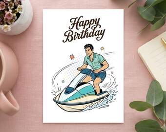 Jet Ski Geburtstagskarte Vintage Retro Stil | Wassersport Grußkarte & Geburtstags Postkarte Geschenkidee