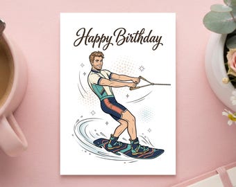 Wakeboard Geburtstagskarte Vintage Retro Stil | Wakeboarding Postkarte Grußkarte für Wassersport Geschenkidee