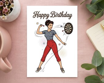 Darts Birthday Card Vintage Retro Style | Dart Sport Greeting Card & Birthday Postcard Gift Idea