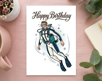 Scuba Diving Birthday Card Vintage Retro Style | Scuba Diver Greeting Card & Birthday Postcard Gift Idea