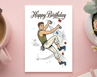 Bouldern Geburtstagskarte Vintage Retro Stil | Klettern Grußkarte & Geburtstags Postkarte Geschenkidee