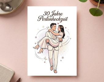 Perlenhochzeit 30 Jahre Ehe Karte Vintage Paar Illustration | 30 Jahre zusammen Jubiläum Glückwunschkarte
