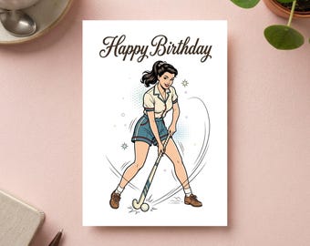 Feldhockey Spielerin Geburtstagskarte | Hockey Postkarte Grußkarte, Geschenkidee
