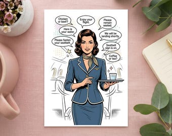 Flugbegleiterin Geburtstagskarte Vintage Retro Stil | Cabin Crew Karte für Geburtstag & Aviation Geschenkidee