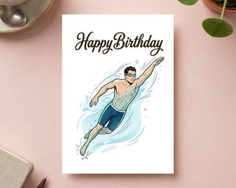 Schwimmen Geburtstagskarte Vintage Retro Stil | Schwimm Sport Grußkarte & Geburtstags Postkarte Geschenkidee