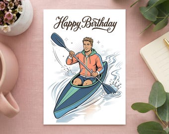 Kajak Geburtstagskarte Vintage Retro Stil | Kanu Sport Grußkarte & Outdoor Postkarte Geschenkidee