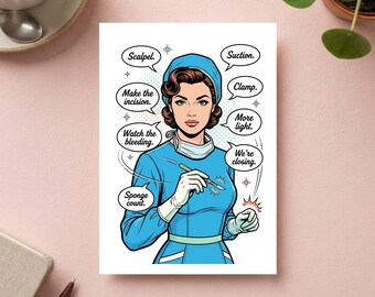 Chirurg Geburtstagskarte Vintage Retro Stil | Surgeon & OP Team Karte für Job, Geschenkidee