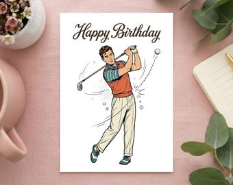 Golf Geburtstagskarte Vintage Retro Stil | Golf Postkarte Grußkarte für Golfer Geschenkidee