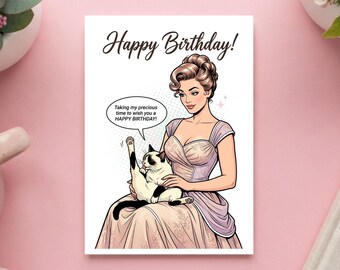 Cheeky Birthday Card for Woman Vintage Retro Style | Postcard with Cat Gift Idea for Her