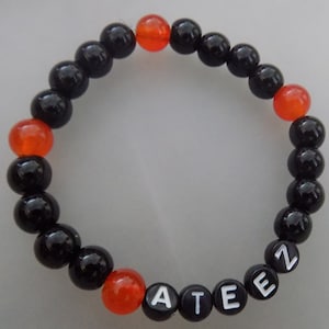 Handmade Glass Bead Bracelet KPOP ATEEZ Concert Support Black Orange Fandom ATINY