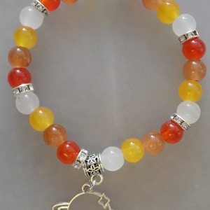 Handmade Glass Bead Bracelet Universe Planets Galaxy Jupiter Orange Tan White Yellow