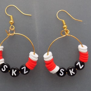 Handmade Stray Kids Hooped Dangle Drop Earrings Stay Kpop Fandom Red White Fanmade SKZ