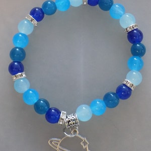 Handmade Glass Bead Bracelet Universe Planets Galaxy Neptune Blue