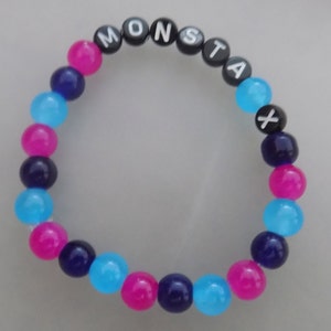 Handmade Glass Bead Bracelet KPOP Monsta X Concert Support Light Blue Dark Blue Vibrant Plum Pink Fandom Monbebe