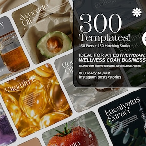 300 Skincare Instagram Templates | Editable Aesthetic Canva Templates for Skincare Brands, Estheticians, Beauty Coaches