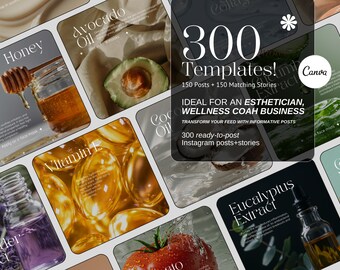 Skincare Instagram Templates | 300 Canva Posts & Stories (Digital Download)