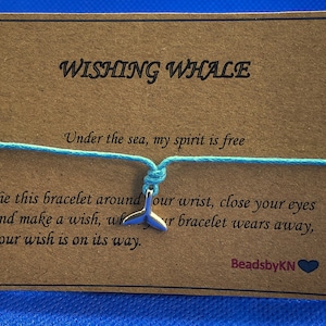 Whale Tail Wish Bracelet,Tie Bracelet Whale Tale Charm,Whale Jewellery,Marine life Sea Lovers,Mermaid Wish, 7 colours