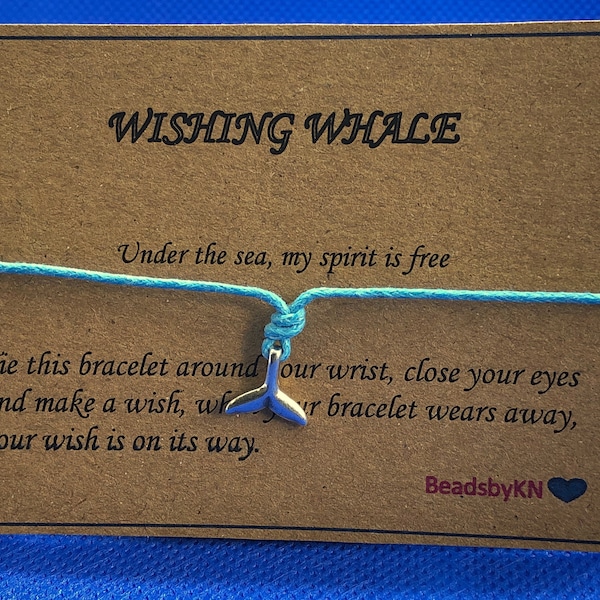 Whale Tail Wish Bracelet,Tie Bracelet Whale Tale Charm,Whale Jewellery,Marine life Sea Lovers,Mermaid Wish, 7 colours