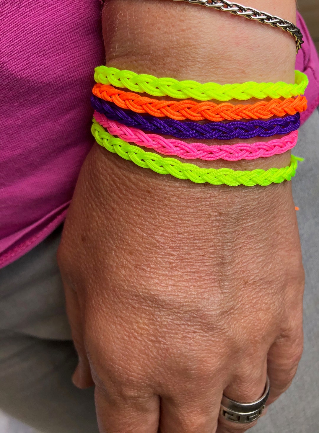 Neon 6 Strand Friendship Bracelet, Boho Adjustable Stack Bracelets