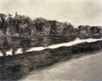 Black Warrior River at Tuscaloosa Charcoal Drawing 8x10