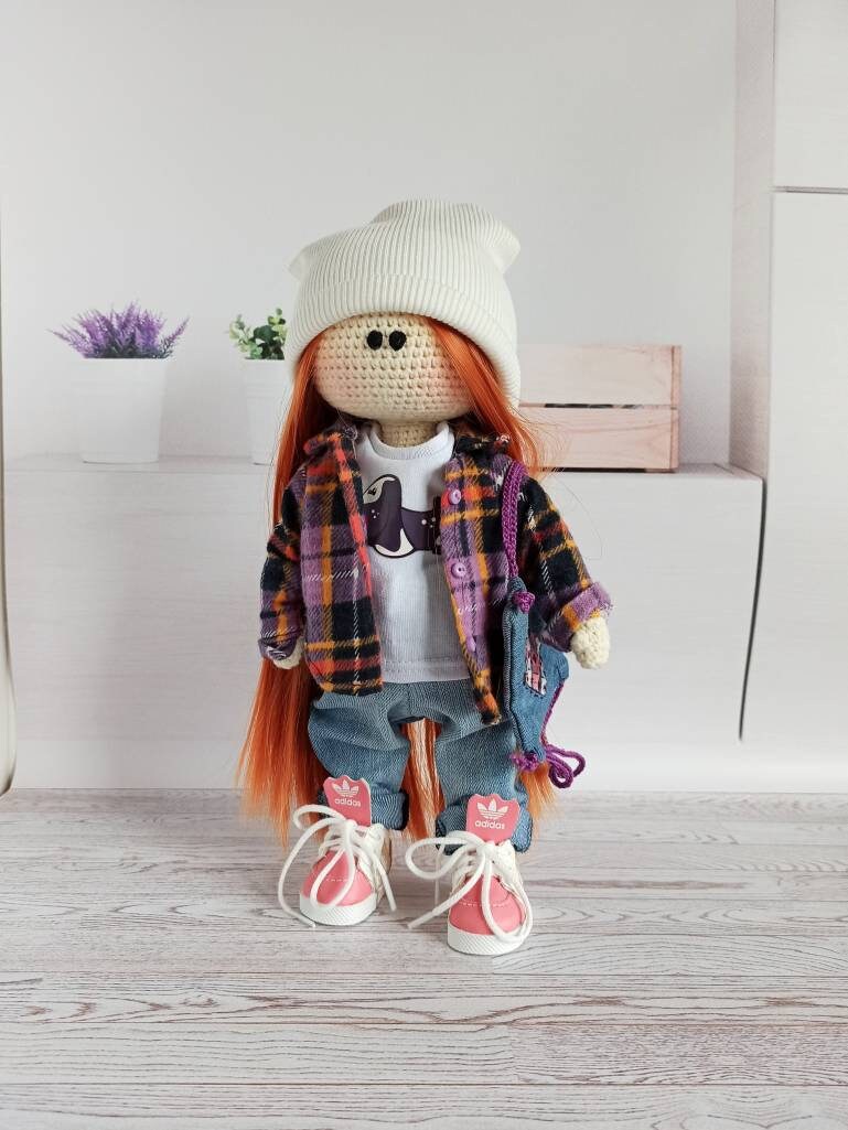 Gehäkelte Tilda Puppe Puppe mit roten Haaren fertig zum Etsy
