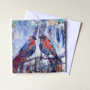 Biglietto d'auguri dipinto a mano 5 x 5" (12,5 x 12,5 cm) Arte moderna originale Piccolo regalo Immagine astratta colorata, tecnica mista acrilico acquerello