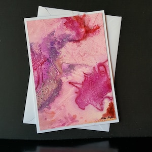 Handgemalte Grußkarte 12,5 x 18 cm Original moderne Kunst Kleines Geschenk Buntes abstraktes Bild, Mixed Media Acryl Aquarell
