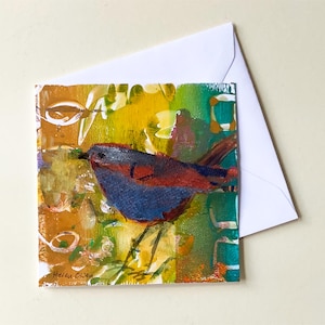 Biglietto d'auguri dipinto a mano 5 x 5" (12,5 x 12,5 cm) Arte moderna originale Piccolo regalo Quadro astratto colorato Tecnica mista acrilico acquerello