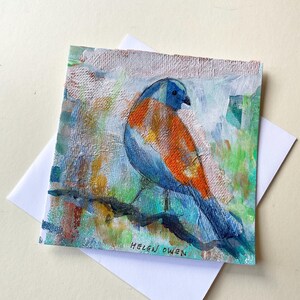 Biglietto d'auguri dipinto a mano 5 x 5" (12,5 x 12,5 cm) Arte moderna originale Piccolo regalo Immagine astratta colorata, tecnica mista acrilico acquerello