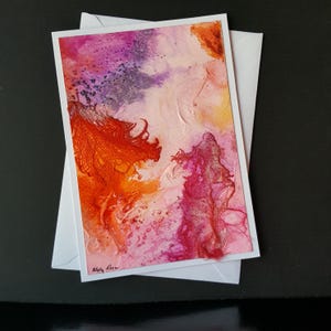 Handgemalte Grußkarte 12,5 x 18 cm Original moderne Kunst Kleines Geschenk Buntes abstraktes Bild in Mischtechnik Acryl-Aquarell
