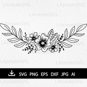 Flores silvestres simples borde SVG PNG DXF archivo, archivo svg de borde floral, arreglo floral svg, archivo de corte de marco de flores, silueta