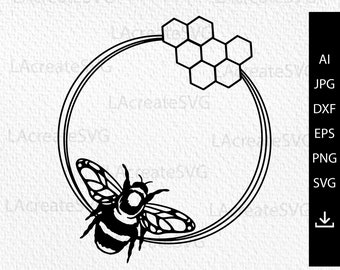 Download Flower Wreath Svg Honey Bee Monogram Frame Svg Bumblebee With Flowers Frame Svg Hexagon Frame Svg Clip Art Art Collectibles