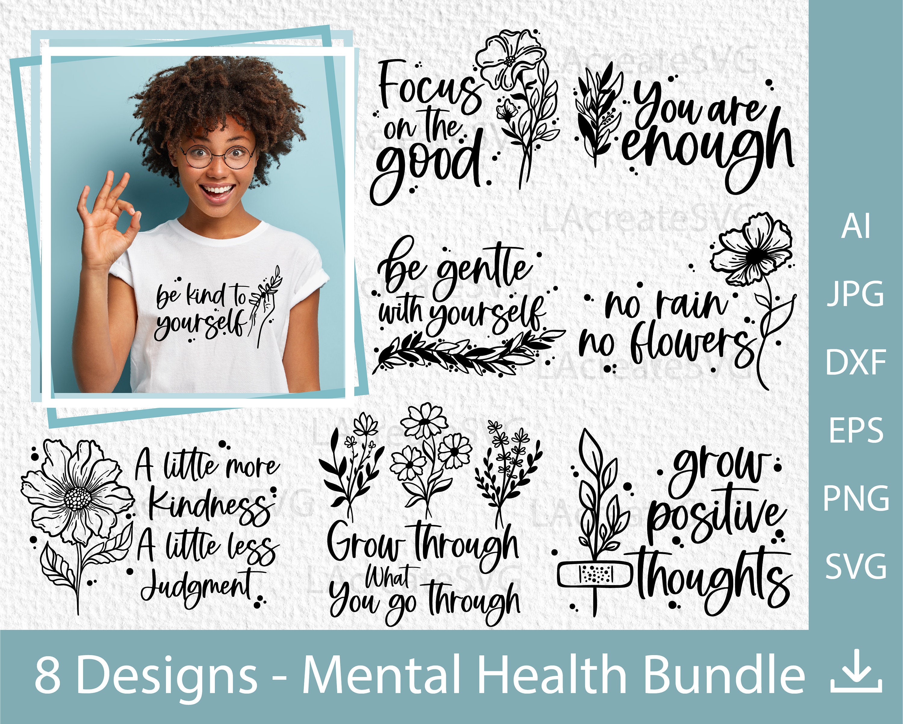 Mental Health 8 Designs Bundle Positive Affirmations SVG PNG - Etsy