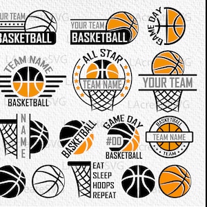 Basketball Svg Bundle - 15 dessins, Basketball Split Team Logo, Sport Svg Png Dxf, All stars basketball svg, Vector Files Silhouette