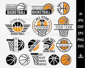 Basketball Svg Bundle - 15 Designs, Basketball Split Team Logo, Sport Svg Png Dxf, All stars basketball svg, Vector Files Silhouette