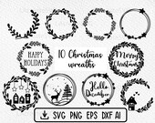 10 Christmas wreath bundle SVG PNG, Winter circle wreath, Xmas ornament home decor svg cut file, Christmas round sign svg