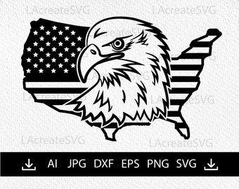 Eagle SVG for Cricut, Eagle American Flag Svg, Eagle USA Map Shirt design, USA Patriotic Svg, Military Svg Dxf Png Decal Laser Silhouette