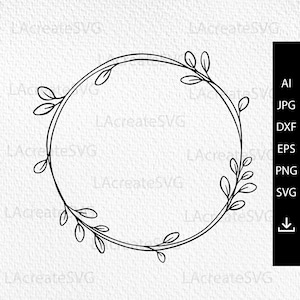 Einfacher Blumenkranz svg, Kreis Monogramm Kranz Rahmen SVG, Blatt Kranz SVG, botanischer Blattkranz Cricut, Lorbeerkranz geschnitten Datei Silhouette