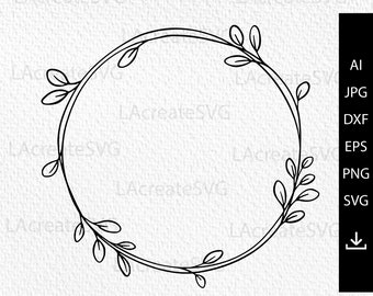 Simple floral wreath svg, Circle Monogram Wreath Frame Svg, Leaf Wreath SVG, Botanical leaf wreath Cricut, Laurel wreath Cut File Silhouette