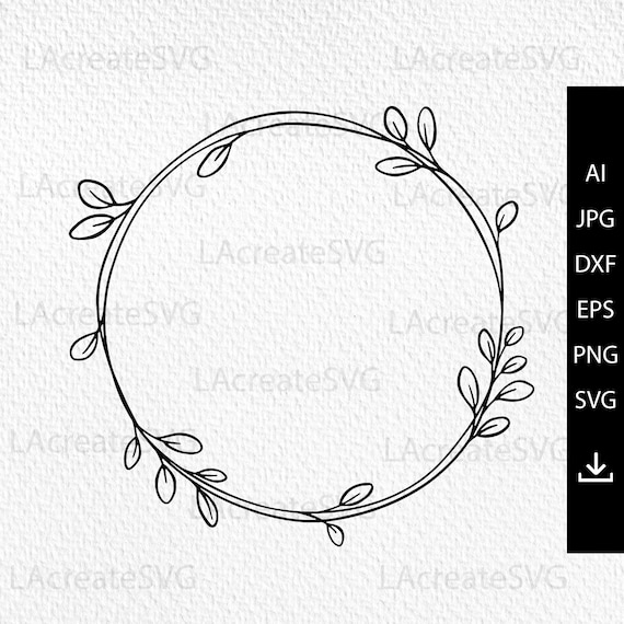 Simple floral wreath svg, Circle Monogram Wreath Frame Svg, Leaf Wreath  SVG, Botanical leaf wreath Cricut, Laurel wreath Cut File Silhouette